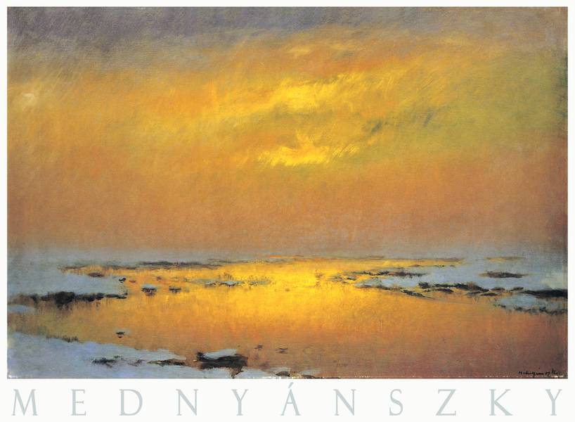 Lapály - téli folyó - reprint, művészeti plakát Mednyánszky László  Tájkép